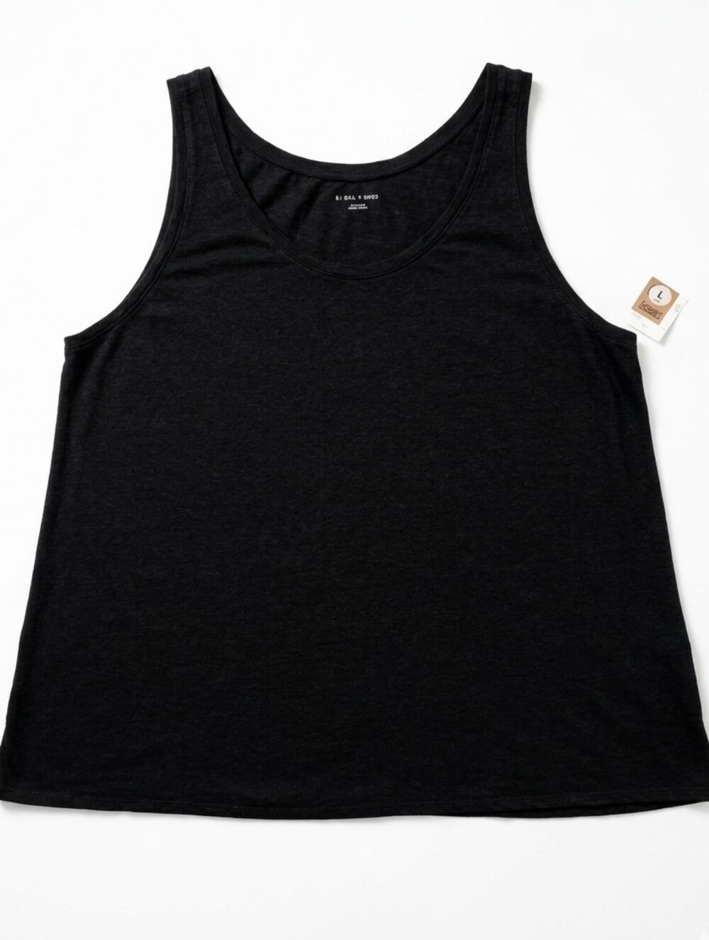 Eileen Fisher Black Organic Linen Jersey Tank Top Shell Relaxed Fit XL